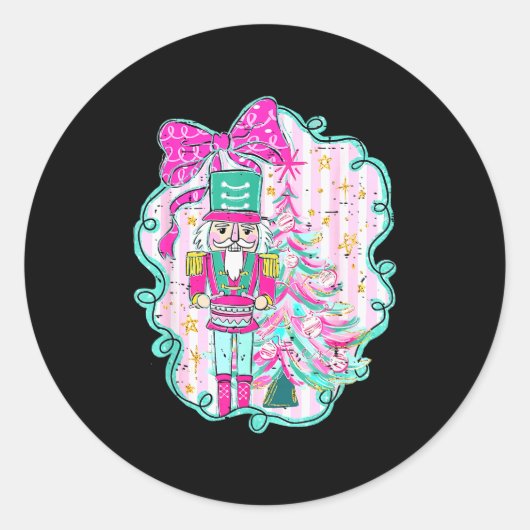 Coquette Bow Pink Nutcracker Christmas Holiday Mer ラウンドシール (正面)