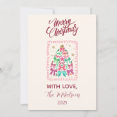 Coquette Bow Pink Tree Christmas シーズンカード (正面)