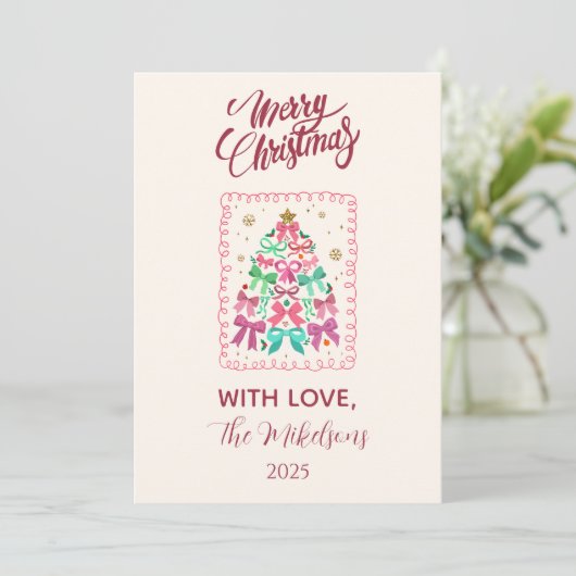 Coquette Bow Pink Tree Christmas シーズンカード (スタンド正面)
