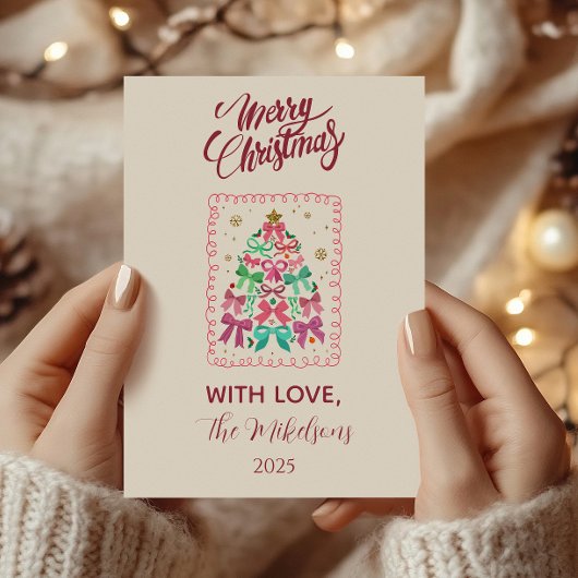 Coquette Bow Pink Tree Christmas シーズンカード