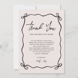 Coquette Bow Pink Wedding Photo サンキューカード