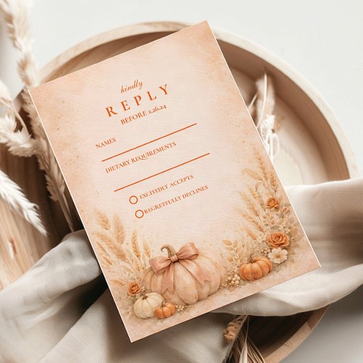 Coquette Bow Pumpkin Autumn Wedding 出欠カード