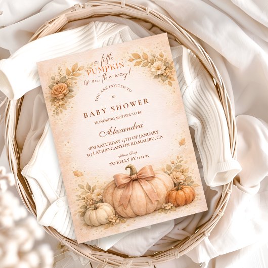 Coquette Bow Pumpkin Fall Baby Shower 招待状