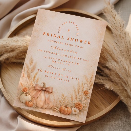 Coquette Bow Pumpkin Fall Bridal Shower 招待状