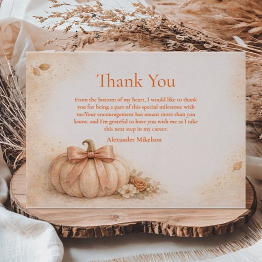 Coquette Bow Pumpkin Fall Graduation サンキューカード