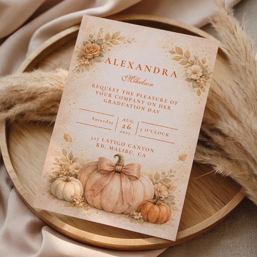 Coquette Bow Pumpkin Fall Graduation 招待状