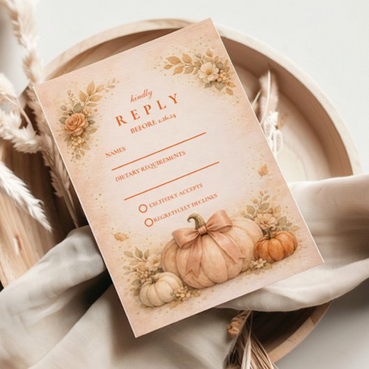 Coquette Bow Pumpkin Fall Wedding 出欠カード