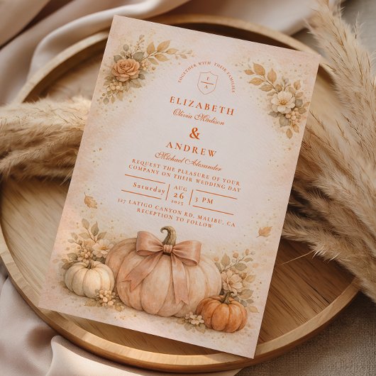 Coquette Bow Pumpkin Fall Wedding 招待状