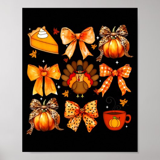 Coquette Bow Pumpkin Season Thanksgiving Autumn Fa ポスター (正面)