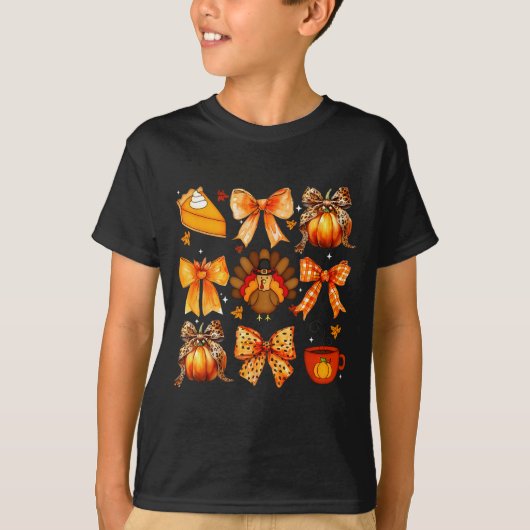 Coquette Bow Pumpkin Season Thanksgiving Autumn Fa Tシャツ (正面)