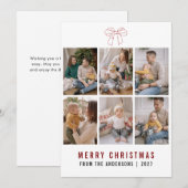  Coquette Bow Red Merry Christmas 6 Photo Collage シーズンカード (正面/裏面)