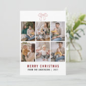  Coquette Bow Red Merry Christmas 6 Photo Collage シーズンカード (スタンド正面)