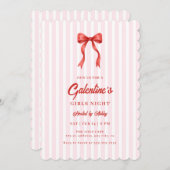 Coquette Bow Red Pink Galentine's Party 招待状 (正面/裏面)