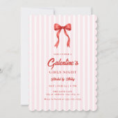 Coquette Bow Red Pink Galentine's Party 招待状 (正面)