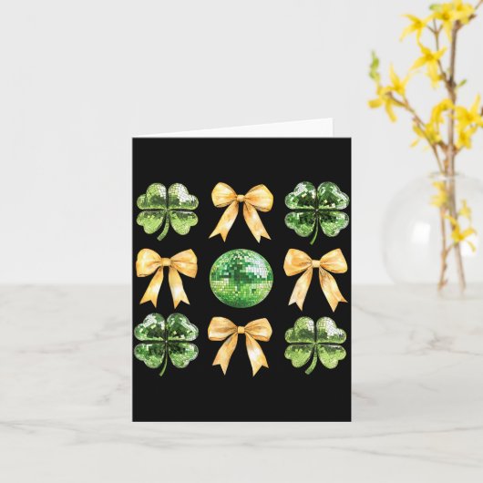 Coquette Bow Shamrock Disco Ball Patricks Day Iris カード (黄色い花)