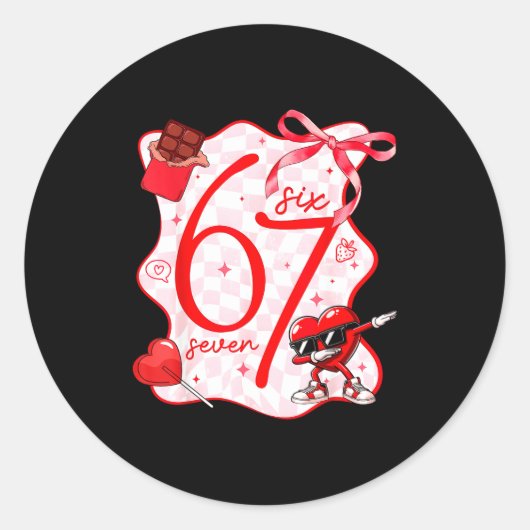 Coquette Bow Six Seven 67 Meme Dabbing Heart Valen ラウンドシール (正面)