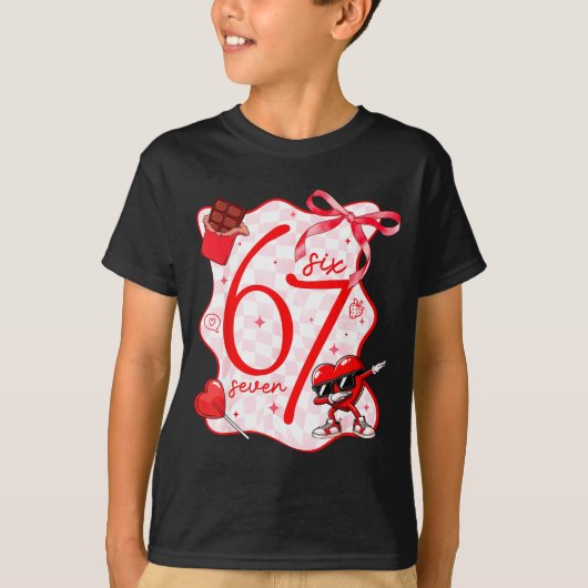 Coquette Bow Six Seven 67 Meme Dabbing Heart Valen Tシャツ (正面)