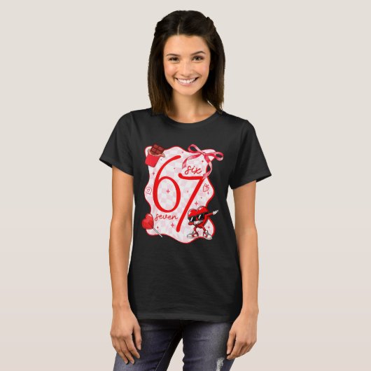 Coquette Bow Six Seven 67 Meme Dabbing Heart Valen Tシャツ (正面フル)