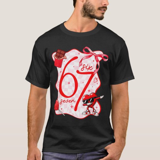 Coquette Bow Six Seven 67 Meme Dabbing Heart Valen Tシャツ (正面)