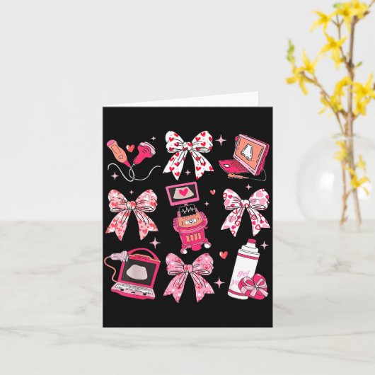 Coquette Bow Sonographer Valentine Ultrasound Tech カード (黄色い花)