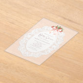 Coquette Bow Stawberries Lace Baby Shower  アクリル招待状 (レイダウン)