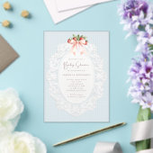 Coquette Bow Stawberries Lace Baby Shower  アクリル招待状 (インサイチュ (ウェディング))