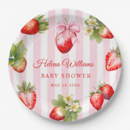 Coquette Bow Strawberries Baby Shower ペーパープレート