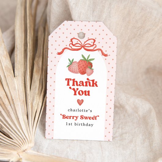 Coquette Bow Strawberry 1st Birthday Party ギフトタグ