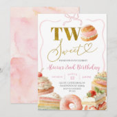 Coquette Bow Sweets Cake 2nd Birthday Invitation 招待状 (正面/裏面)