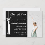 Coquette Bow Tassel Black Photo 2026 Graduation 招待状 (正面)