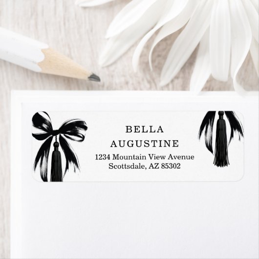 Coquette Bow & Tassel Graduation Return Address ラベル (インサイチュ)