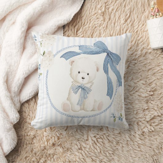 Coquette Bow Teddy Bear Baby Boy Nursery クッション (ブランケット)