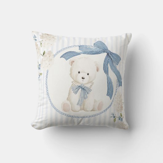 Coquette Bow Teddy Bear Baby Boy Nursery クッション (正面)
