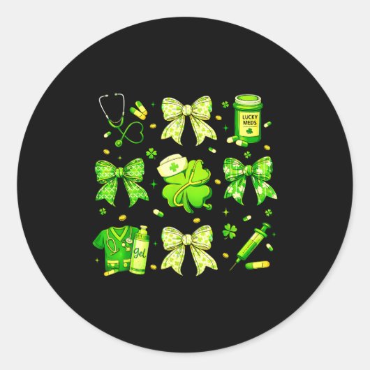 Coquette Bow Tie Nurse Funny For Girl Women St Pat ラウンドシール (正面)