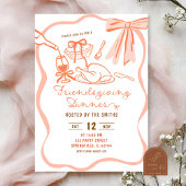 Coquette Bow Wavy Hand Drawn Friendsgiving 招待状