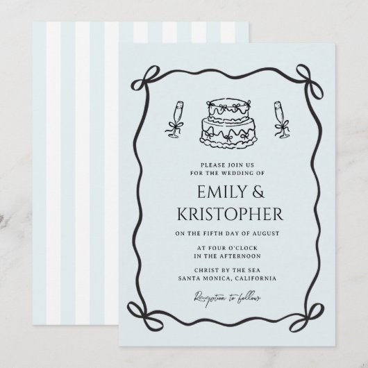 Coquette Bow Wedding Cake 招待状 (正面/裏面)