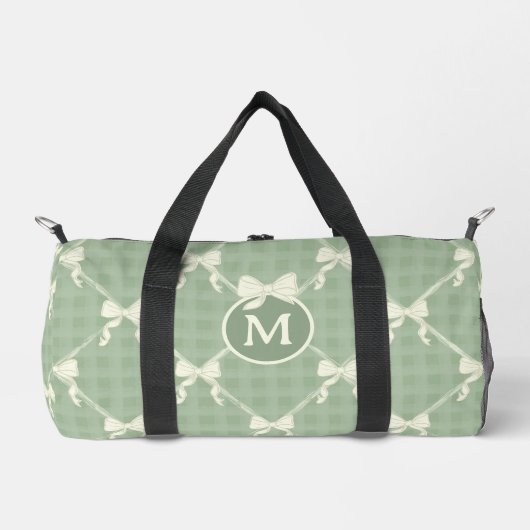 Coquette Bows Gingham Monogram Cream Sage Green  ダッフルバッグ (正面)