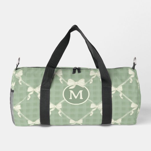 Coquette Bows Gingham Monogram Cream Sage Green  ダッフルバッグ (裏面)