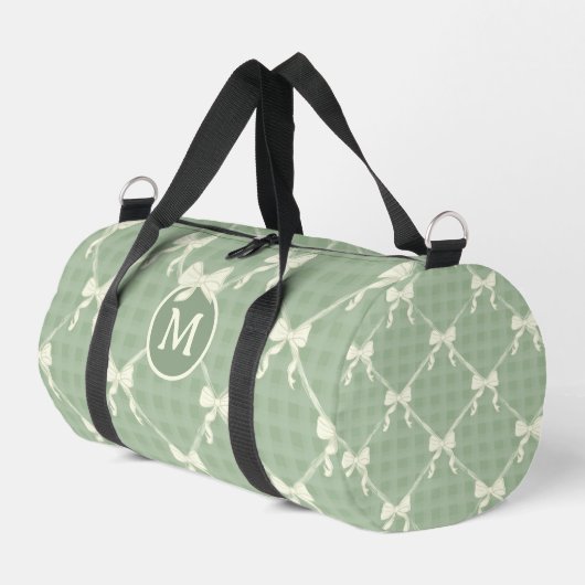 Coquette Bows Gingham Monogram Cream Sage Green  ダッフルバッグ (左コーナー)