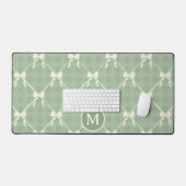 Coquette Bows Gingham Monogram Cream Sage Green  デスクマット (キーボード&マウス)