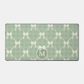 Coquette Bows Gingham Monogram Cream Sage Green  デスクマット (正面)