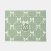 Coquette Bows Gingham Monogram Cream Sage Green  ドアマット (正面)