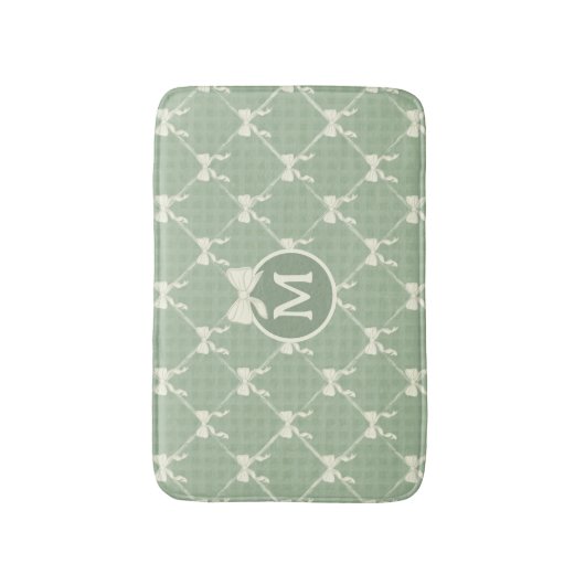 Coquette Bows Gingham Monogram Cream Sage Green  バスマット (正面縦)