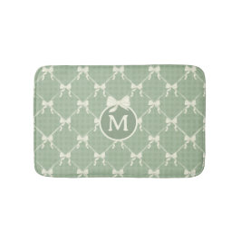 Coquette Bows Gingham Monogram Cream Sage Green  バスマット