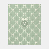 Coquette Bows Gingham Monogram Cream Sage Green  フリースブランケット (正面)