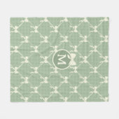 Coquette Bows Gingham Monogram Cream Sage Green  フリースブランケット (正面(横))
