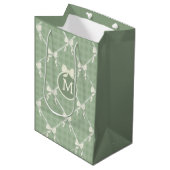 Coquette Bows Gingham Monogram Cream Sage Green  ミディアムペーパーバッグ (正面アングル)