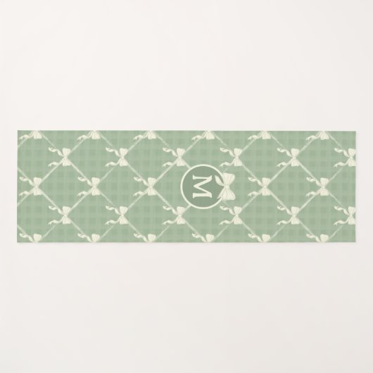 Coquette Bows Gingham Monogram Cream Sage Green  ヨガマット (正面(横))