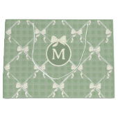 Coquette Bows Gingham Monogram Cream Sage Green  ラージペーパーバッグ (正面)