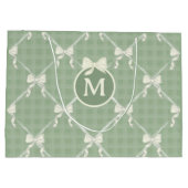 Coquette Bows Gingham Monogram Cream Sage Green  ラージペーパーバッグ (裏面)
